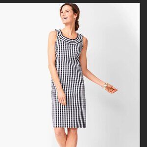 💙 Talbots Gingham Pleat-Neck Sheath Dress | Size 14P | Scoop Neck| like new